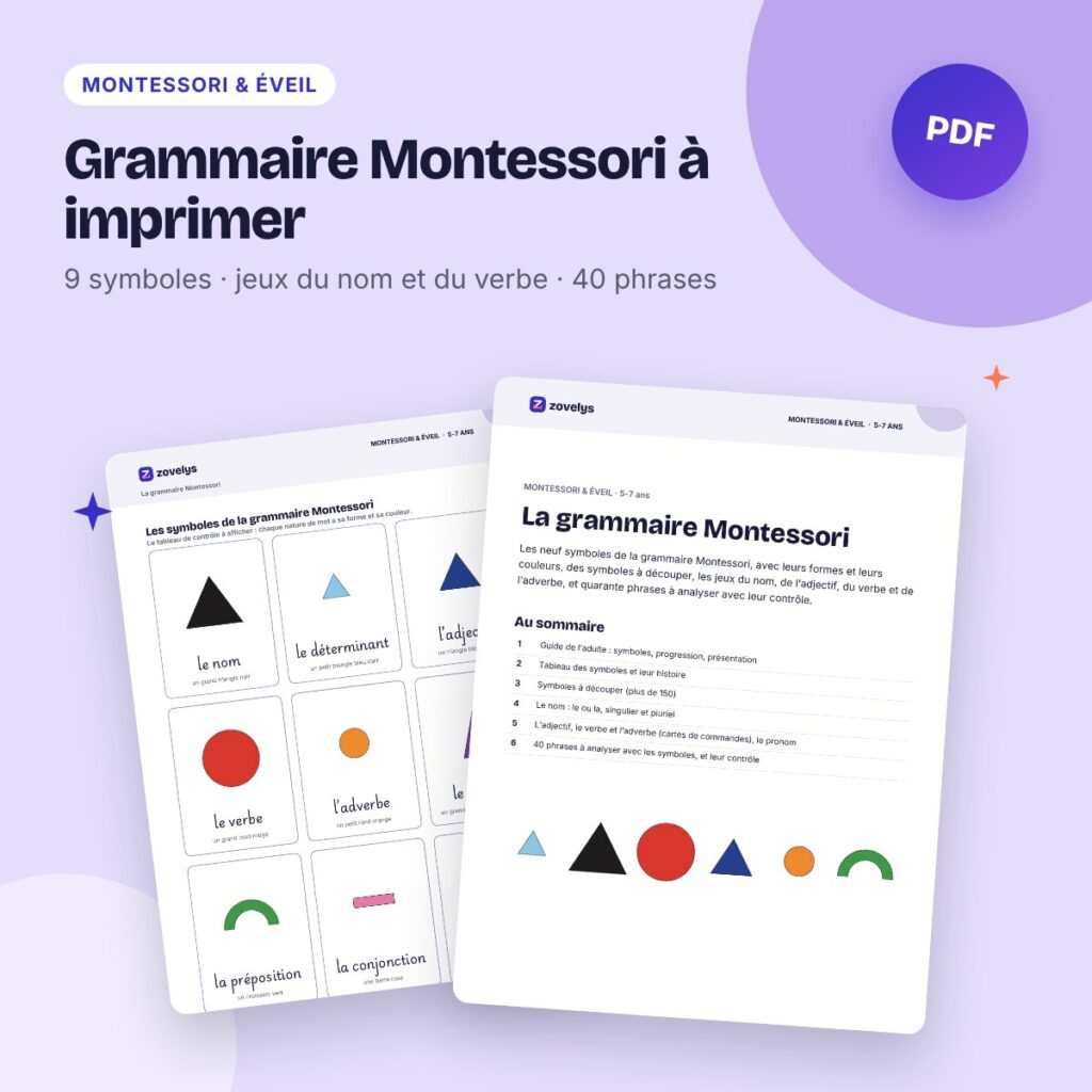 Grammaire Montessori à imprimer – symboles grammaticaux et exercices