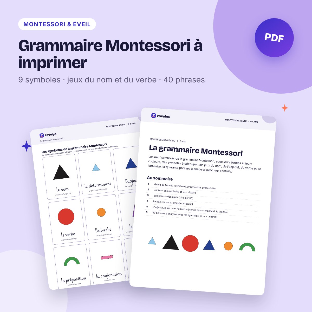 Grammaire Montessori à imprimer – symboles grammaticaux et exercices