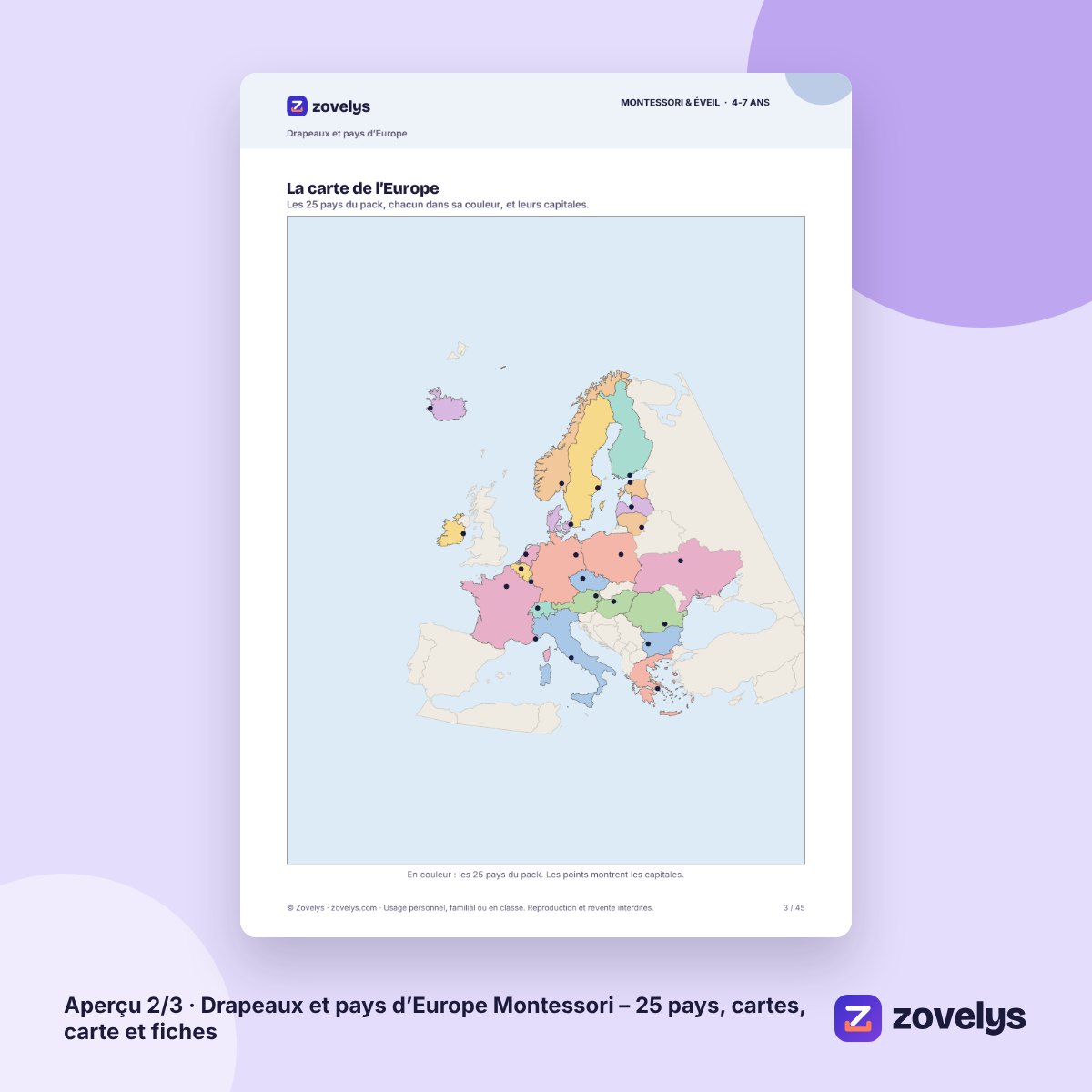 Drapeaux et pays d’Europe Montessori – 25 pays, cartes, carte et fiches – aperçu 2