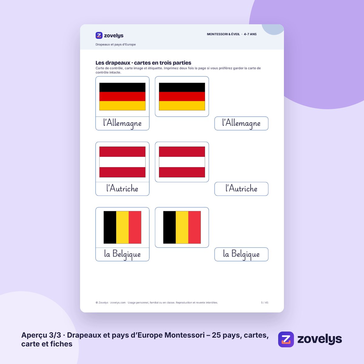 Drapeaux et pays d’Europe Montessori – 25 pays, cartes, carte et fiches – aperçu 3