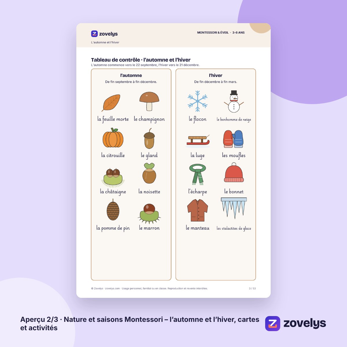 Nature et saisons Montessori – l’automne et l’hiver, cartes et activités – aperçu 2