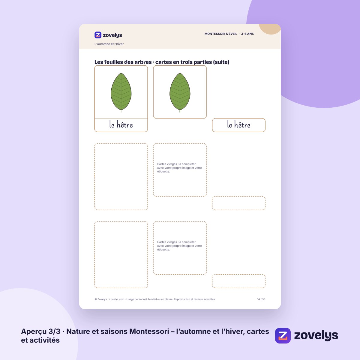 Nature et saisons Montessori – l’automne et l’hiver, cartes et activités – aperçu 3