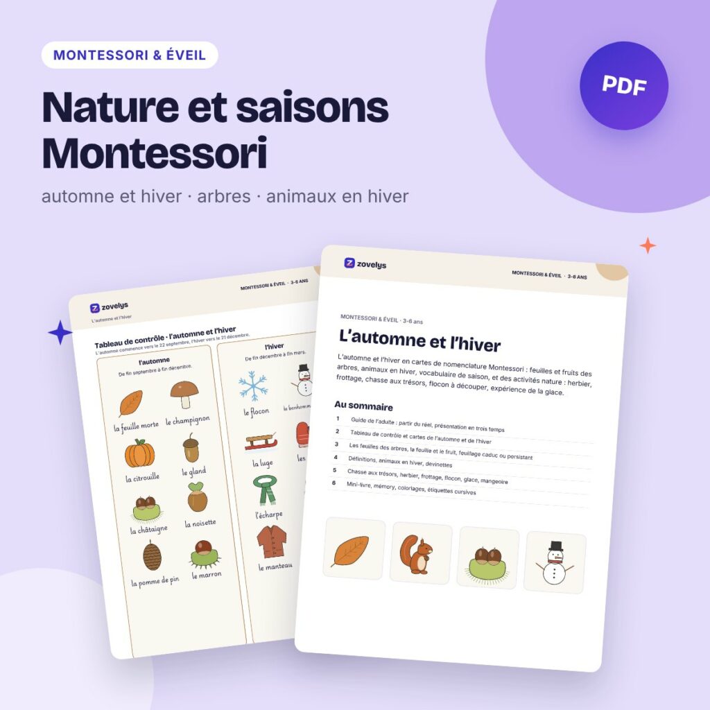 Nature et saisons Montessori – l’automne et l’hiver, cartes et activités