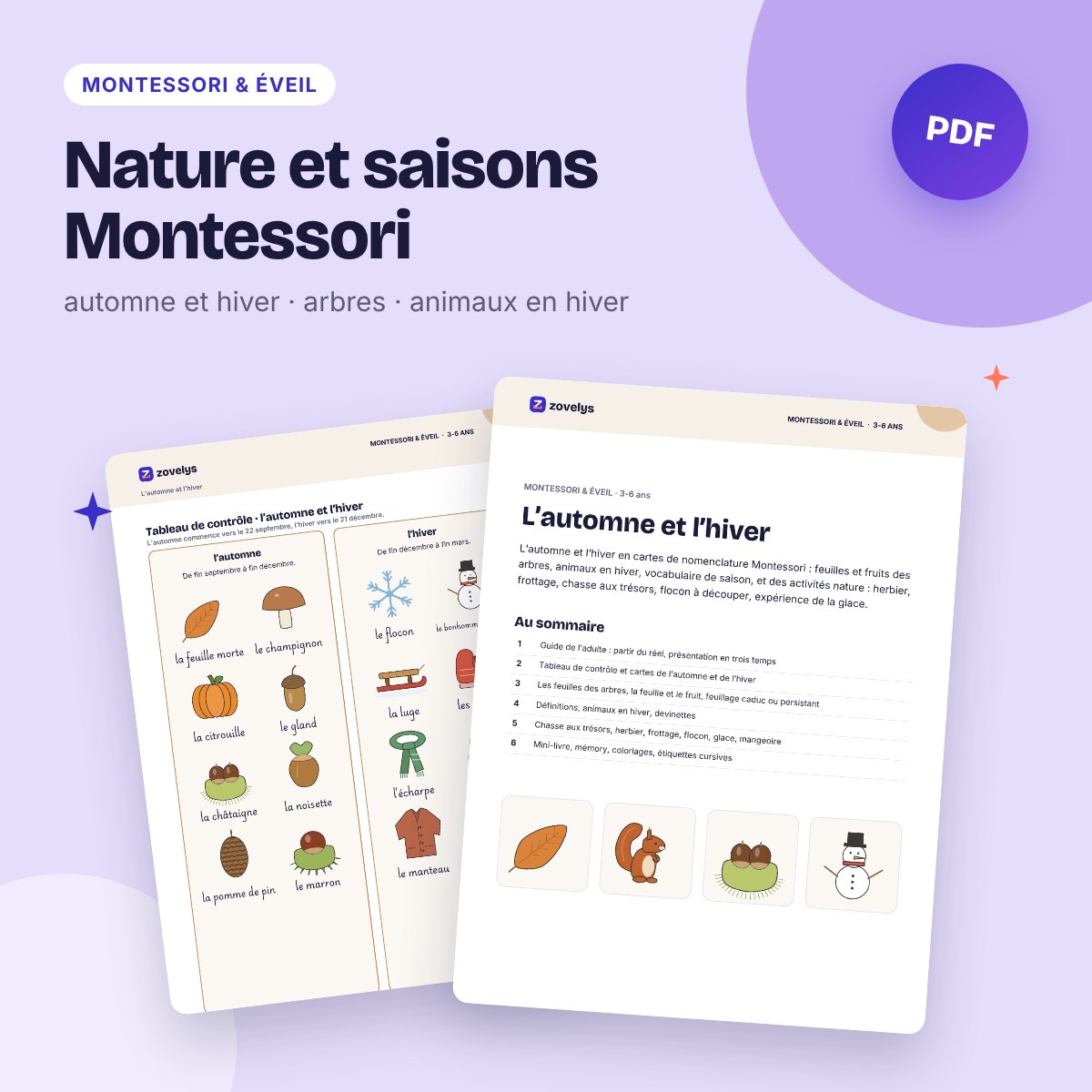Nature et saisons Montessori – l’automne et l’hiver, cartes et activités