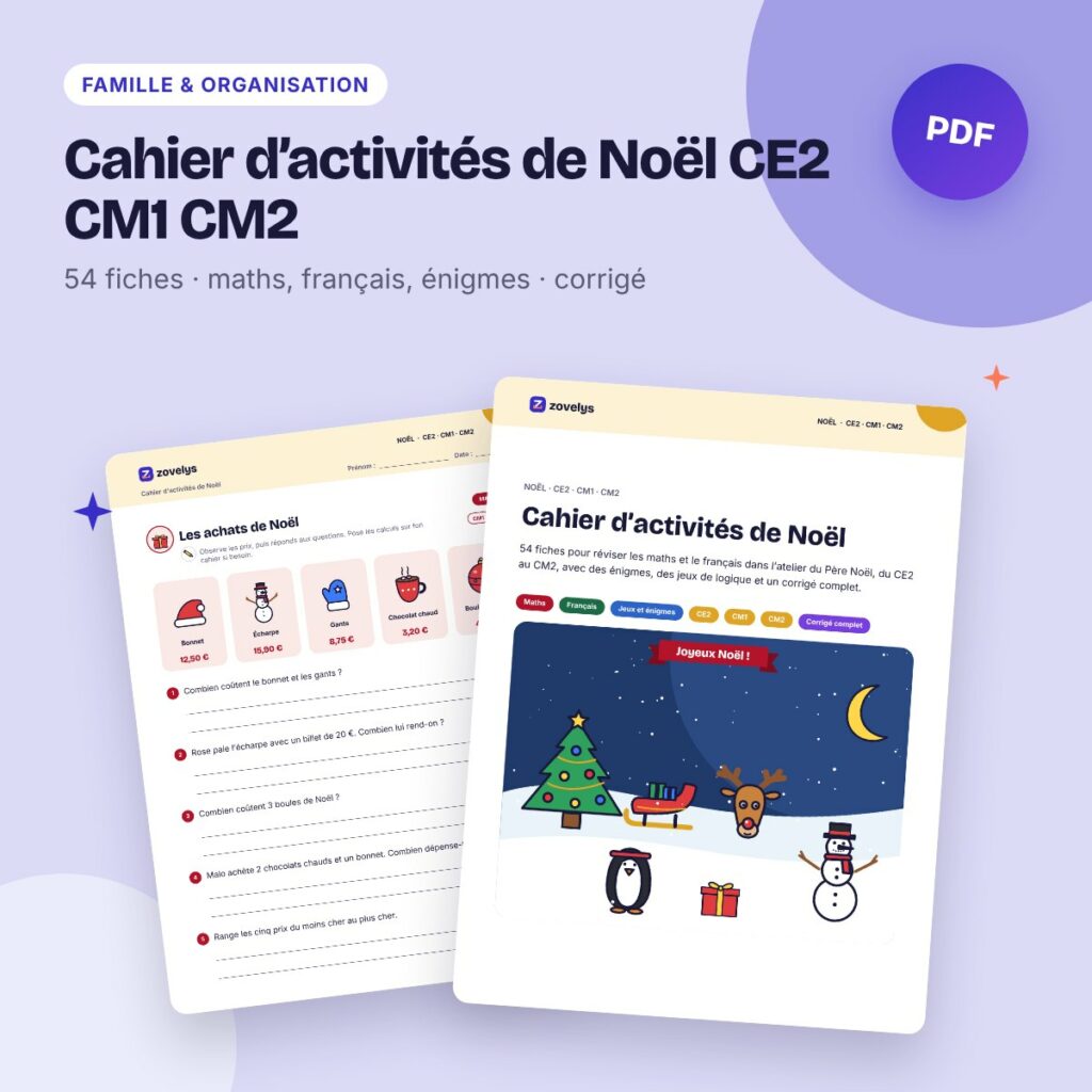 Cahier d’activités de Noël CE2 CM1 CM2 – 62 pages avec corrigé