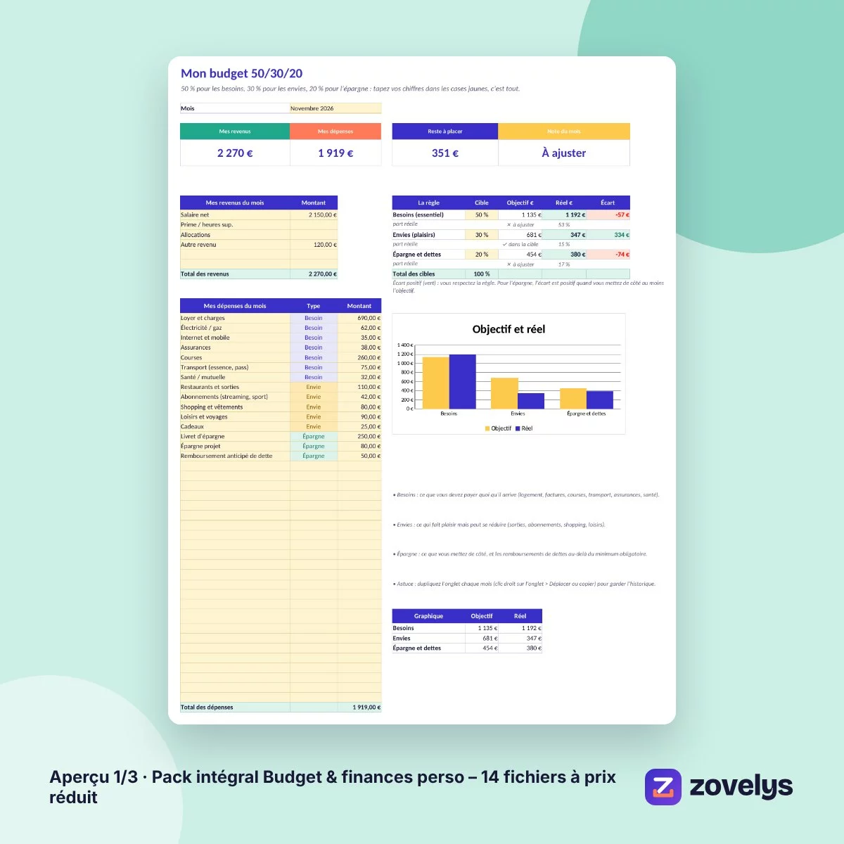 Pack intégral Budget & finances perso – 14 fichiers à prix réduit – aperçu 1