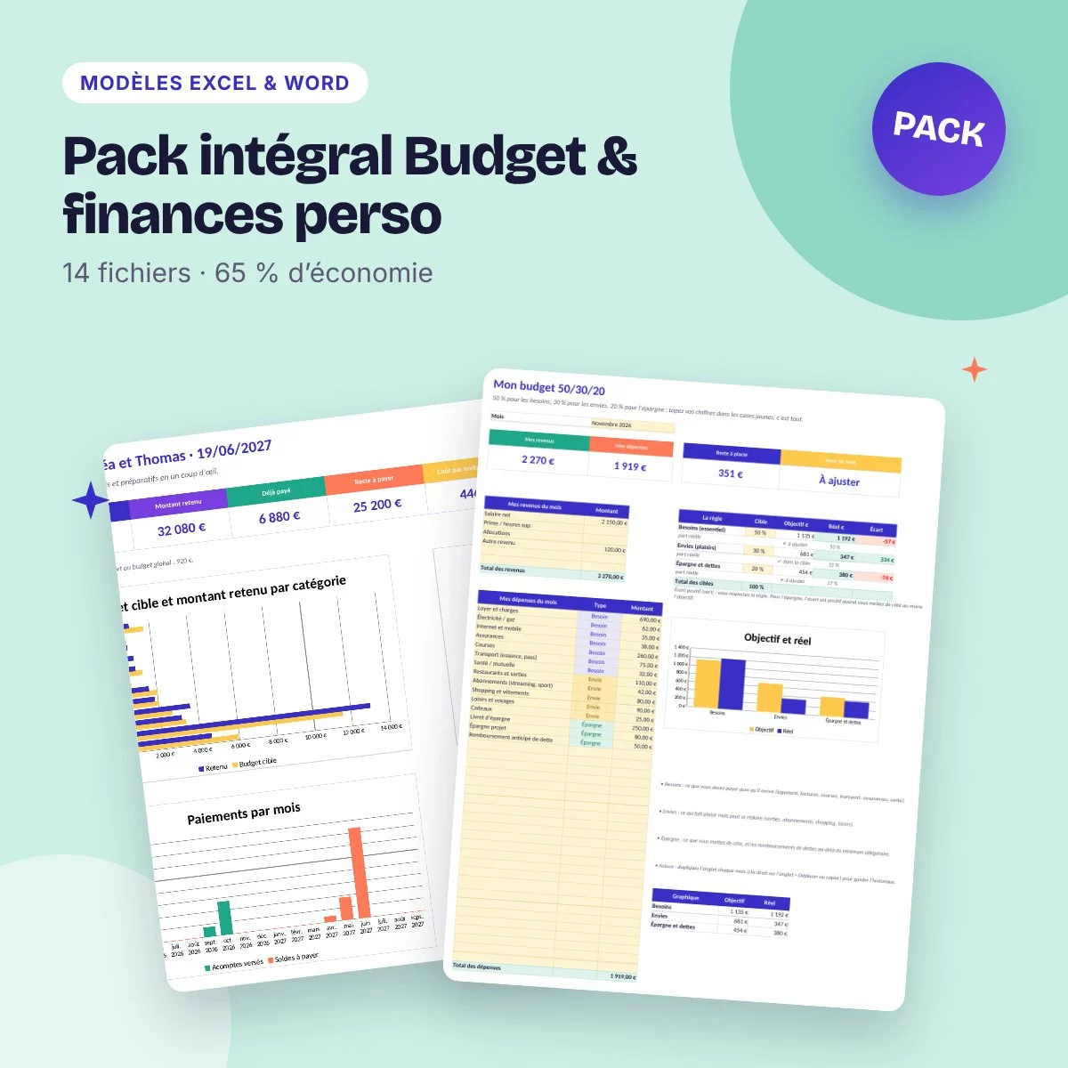 Pack intégral Budget & finances perso – 14 fichiers à prix réduit