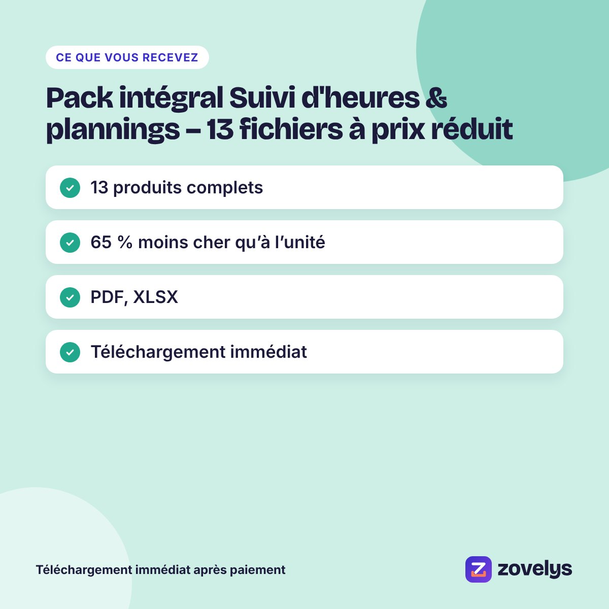 Pack intégral Suivi d'heures & plannings – 13 fichiers à prix réduit – aperçu 4