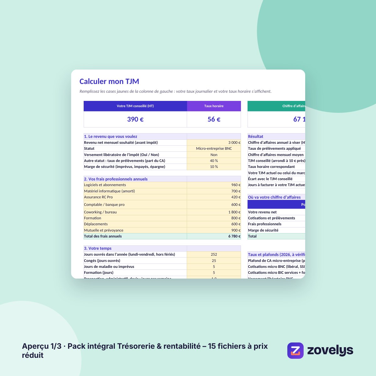 Pack intégral Trésorerie & rentabilité – 15 fichiers à prix réduit – aperçu 1
