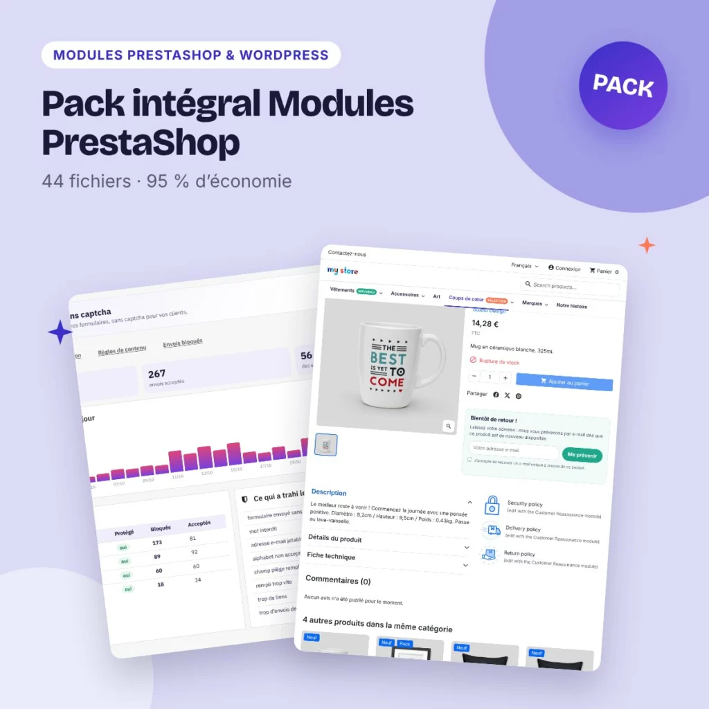 Pack intégral Modules PrestaShop – 44 fichiers à prix réduit