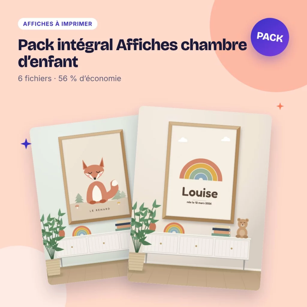 Pack intégral Affiches chambre d’enfant – 6 fichiers à prix réduit