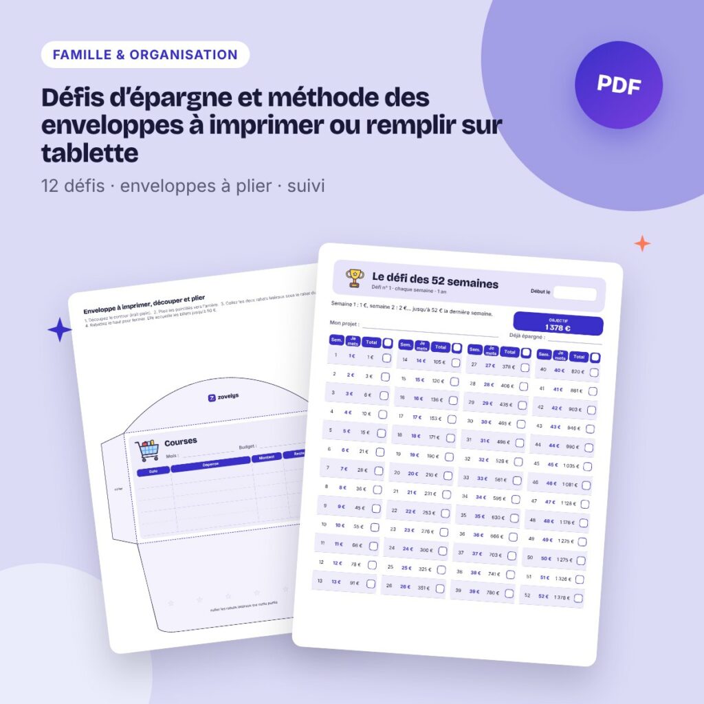 Défis d’épargne et méthode des enveloppes à imprimer ou remplir sur tablette