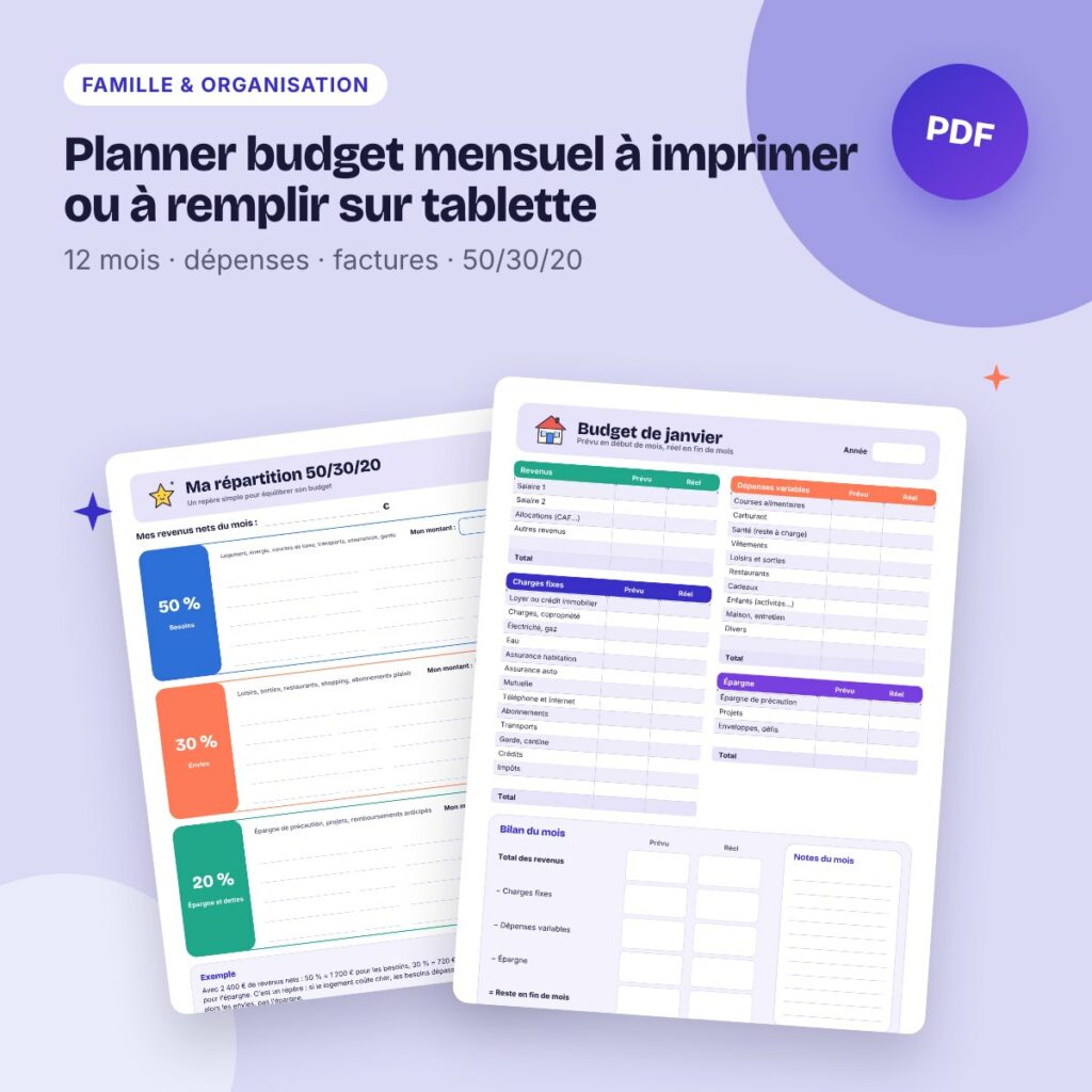 Planner budget mensuel à imprimer ou à remplir sur tablette – sans Excel