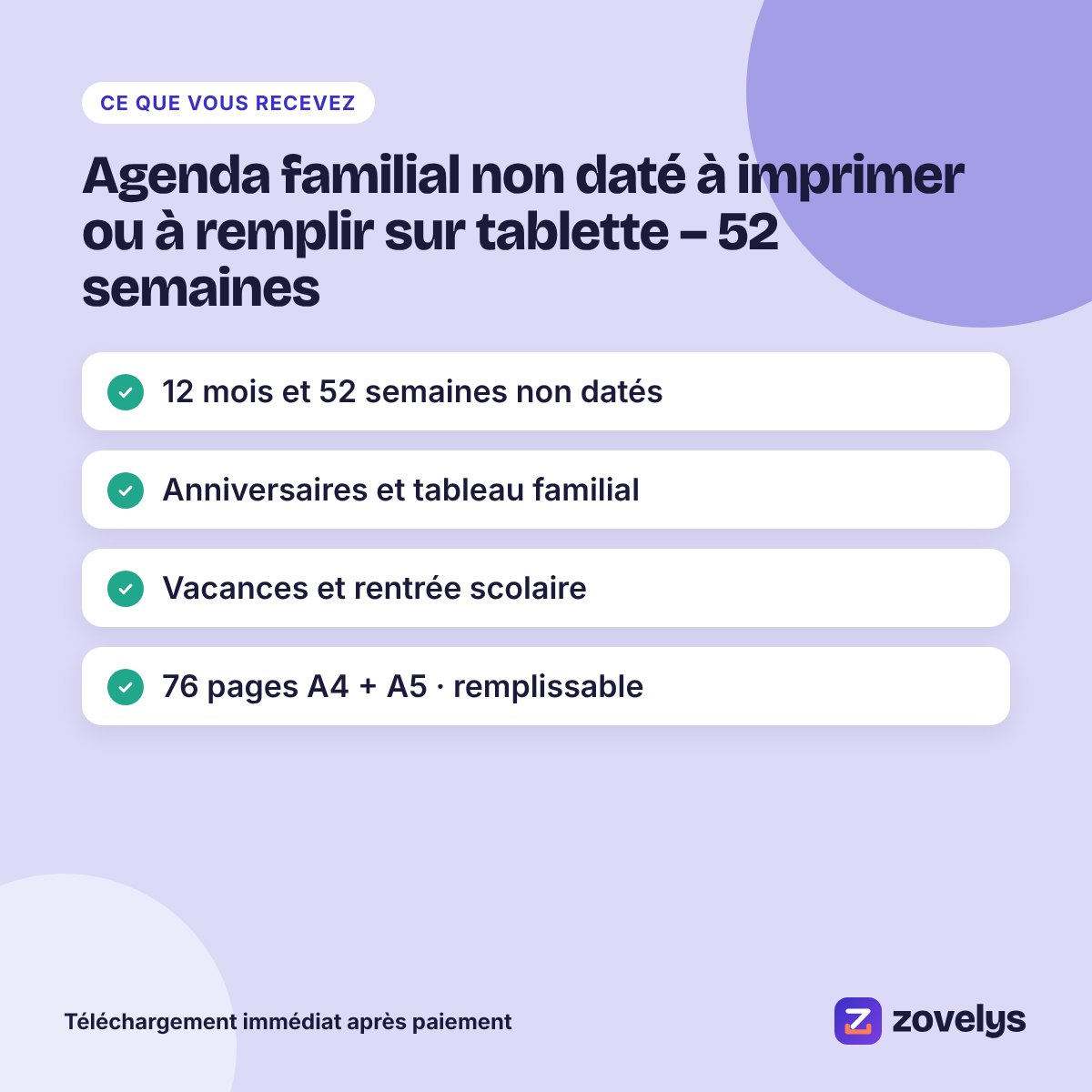 Agenda familial non daté à imprimer ou à remplir sur tablette – 52 semaines – aperçu 4