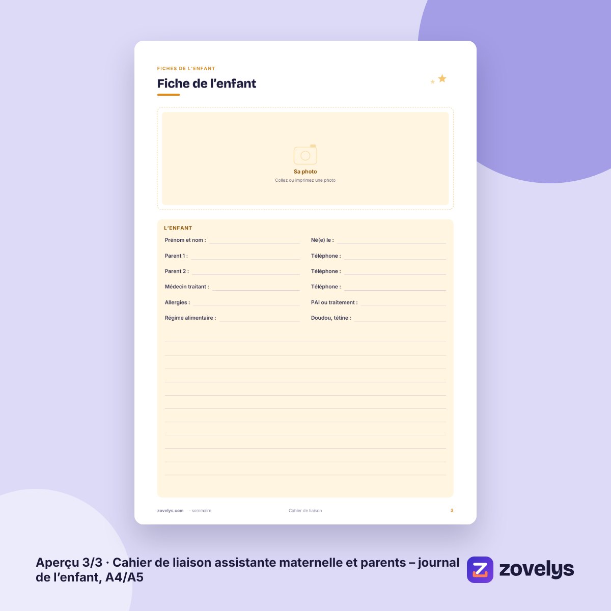 Cahier de liaison assistante maternelle et parents – journal de l’enfant, A4/A5 – aperçu 3