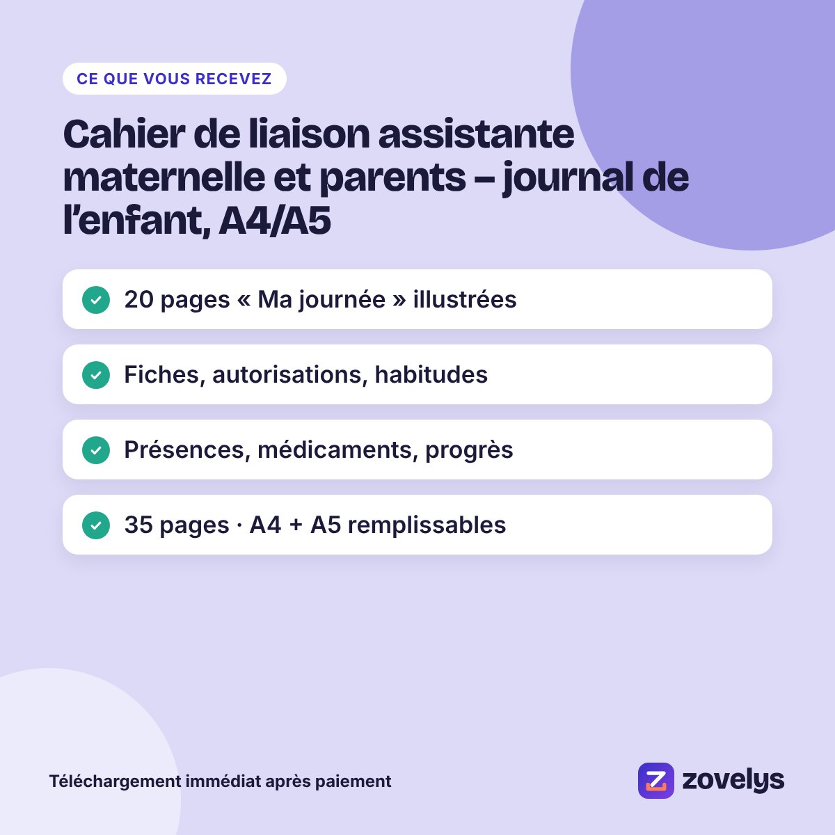 Cahier de liaison assistante maternelle et parents – journal de l’enfant, A4/A5 – aperçu 4