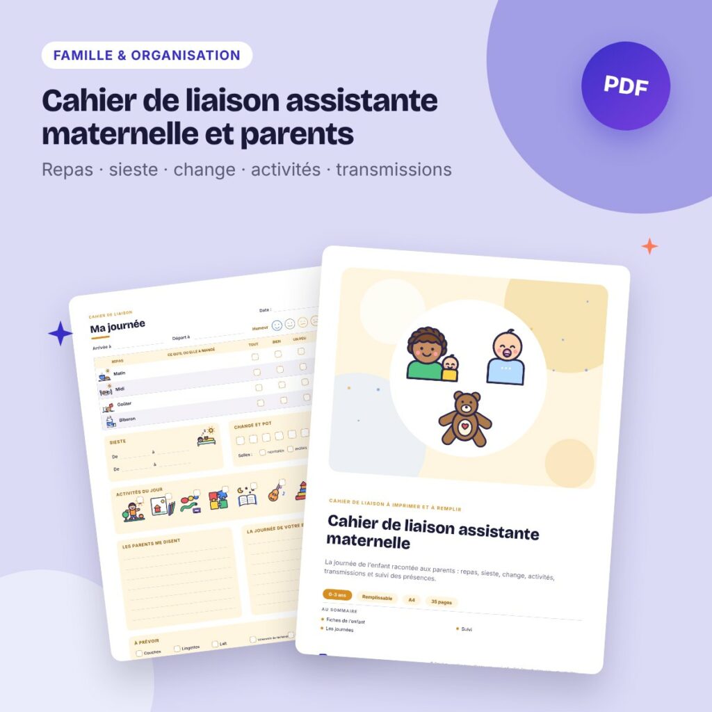 Cahier de liaison assistante maternelle et parents – journal de l’enfant, A4/A5
