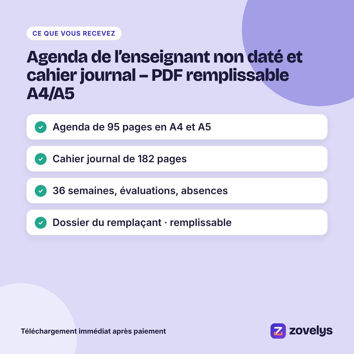 Agenda de l’enseignant non daté et cahier journal – PDF remplissable A4/A5 – aperçu 4