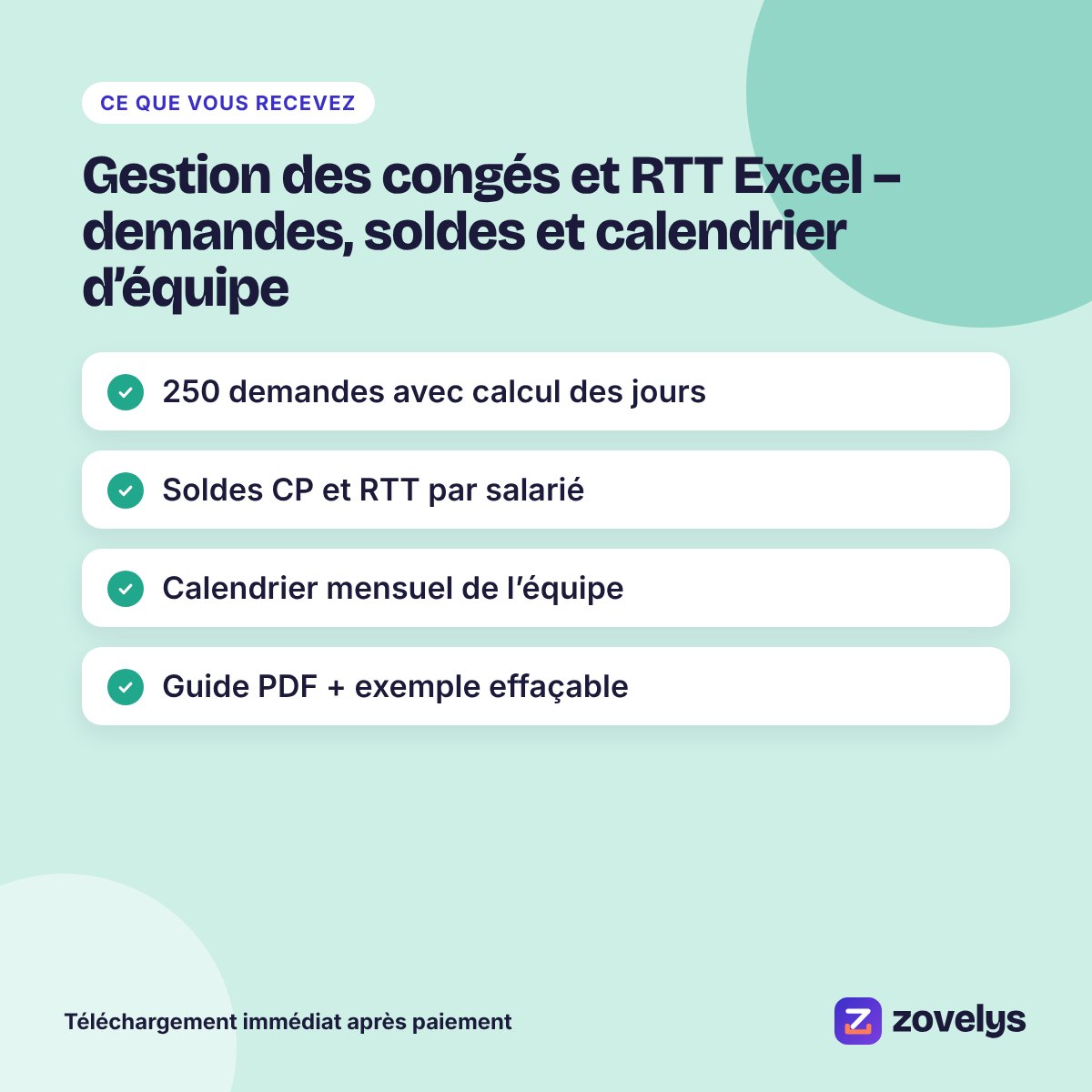 Gestion des congés et RTT Excel – demandes, soldes et calendrier d’équipe – aperçu 4