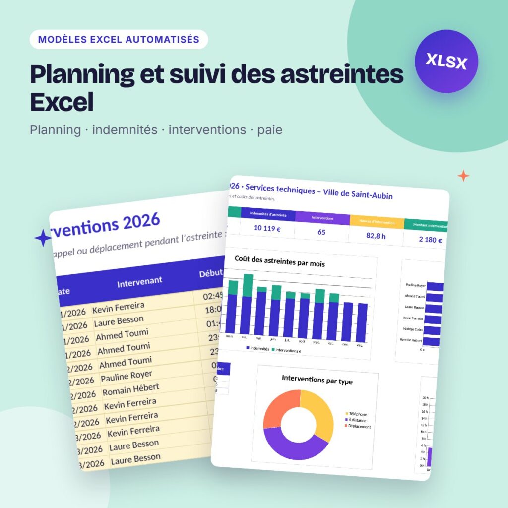 Planning et suivi des astreintes Excel – indemnités, interventions et paie