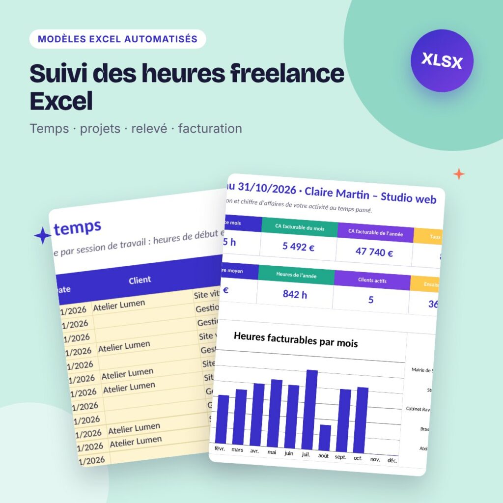 Suivi des heures freelance Excel – temps passé, projets et facturation au temps