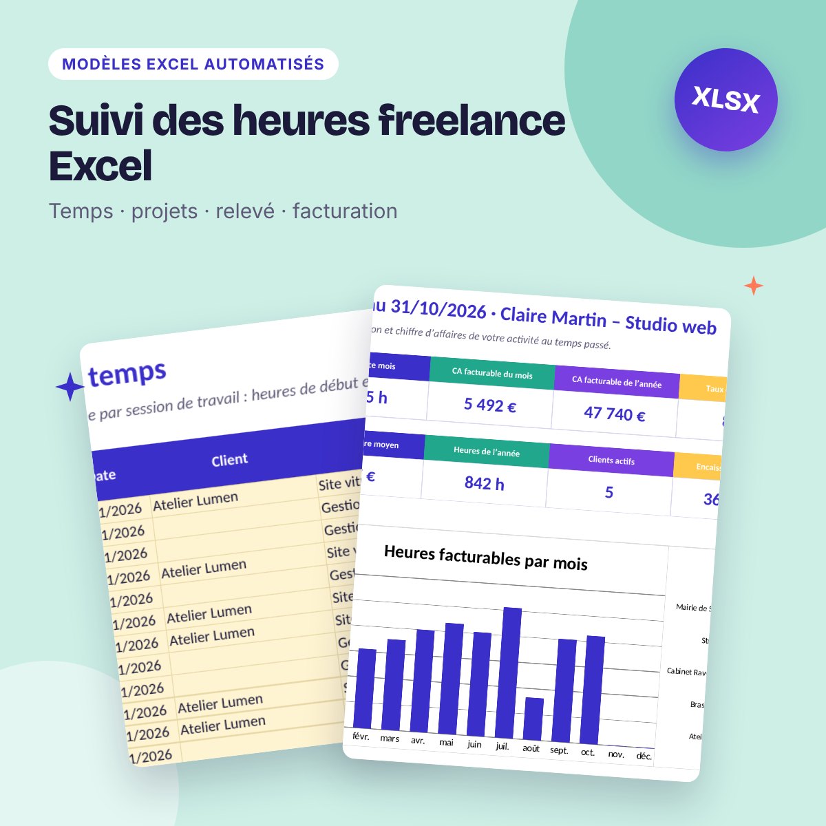 Suivi des heures freelance Excel – temps passé, projets et facturation au temps