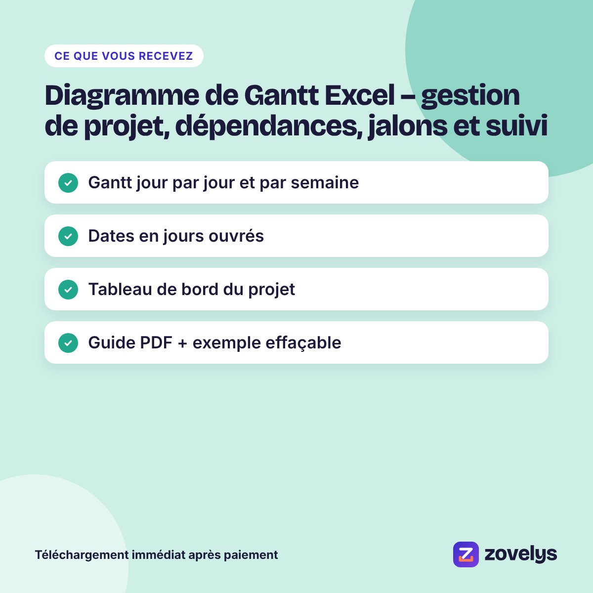 Diagramme de Gantt Excel – gestion de projet, dépendances, jalons et suivi – aperçu 4