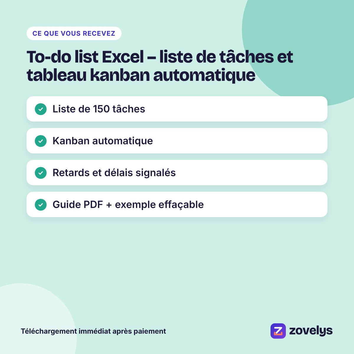 To-do list Excel – liste de tâches et tableau kanban automatique – aperçu 3