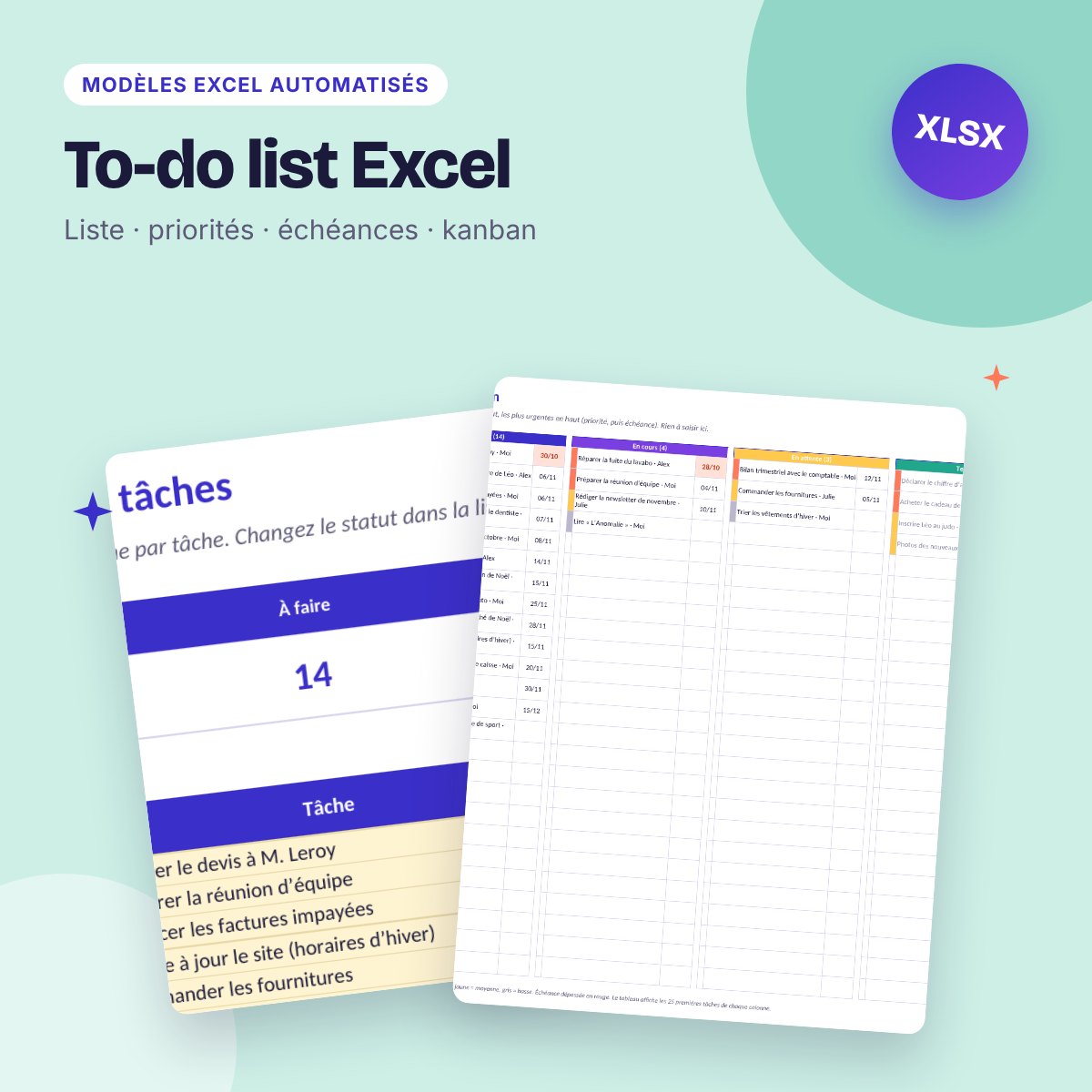 To-do list Excel – liste de tâches et tableau kanban automatique
