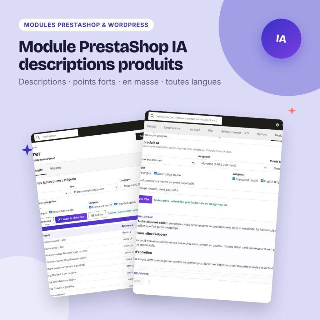 Module PrestaShop IA descriptions produits – Gemini et Groq gratuits (PS 8 et 9)
