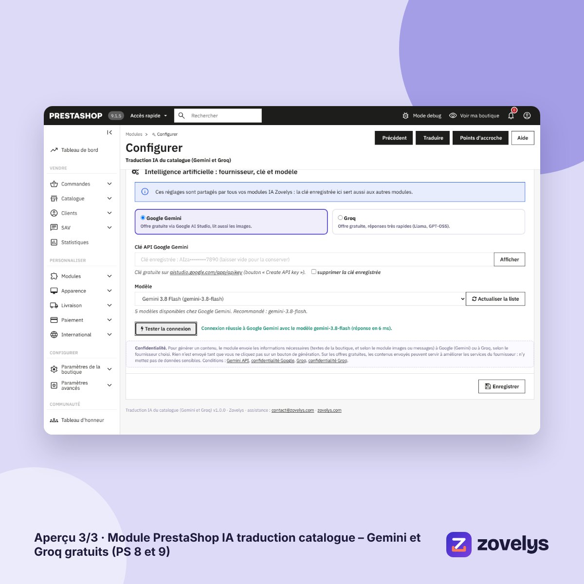 Module PrestaShop IA traduction catalogue – Gemini et Groq gratuits (PS 8 et 9) – aperçu 3