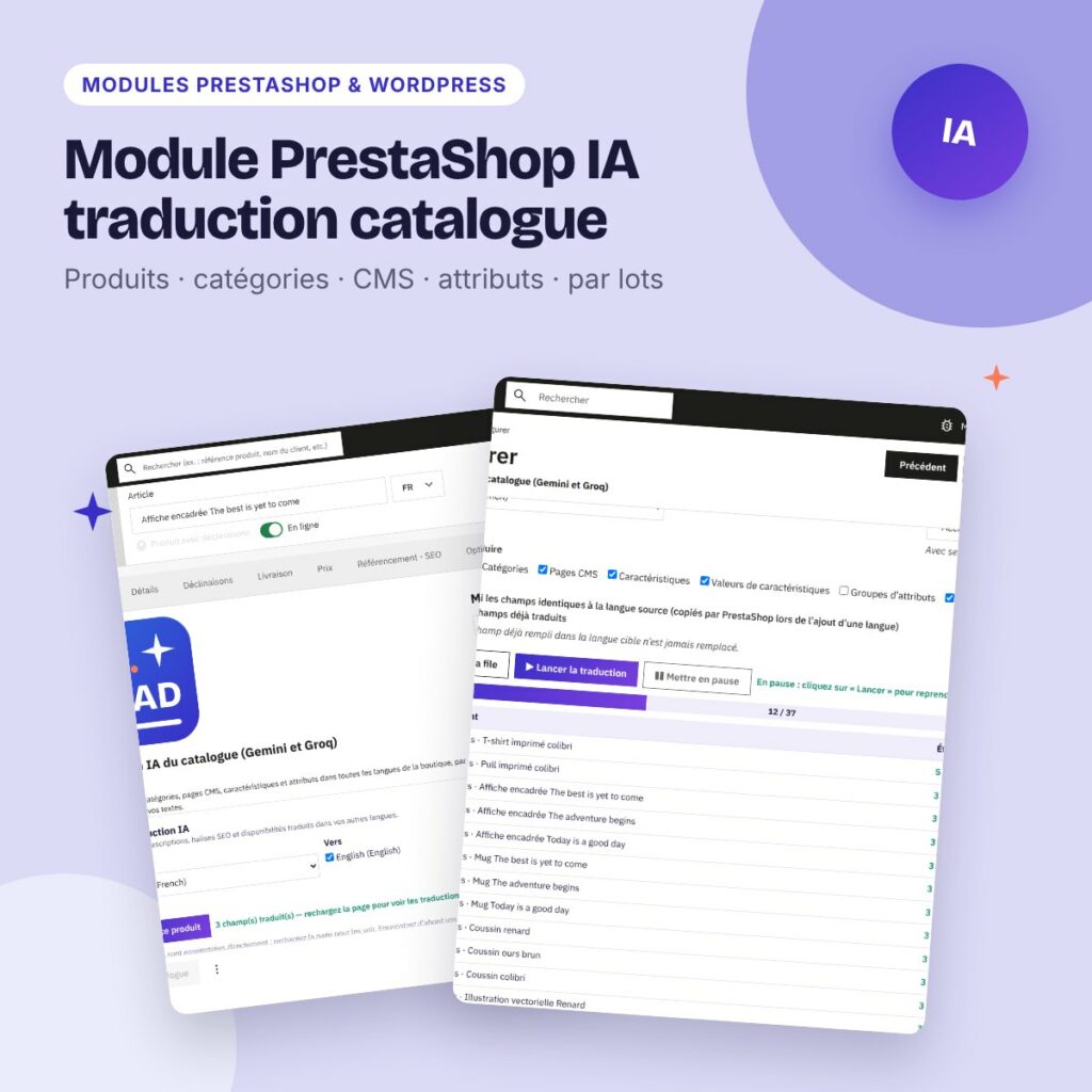 Module PrestaShop IA traduction catalogue – Gemini et Groq gratuits (PS 8 et 9)