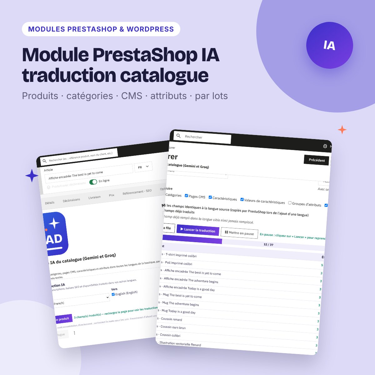 Module PrestaShop IA traduction catalogue – Gemini et Groq gratuits (PS 8 et 9)