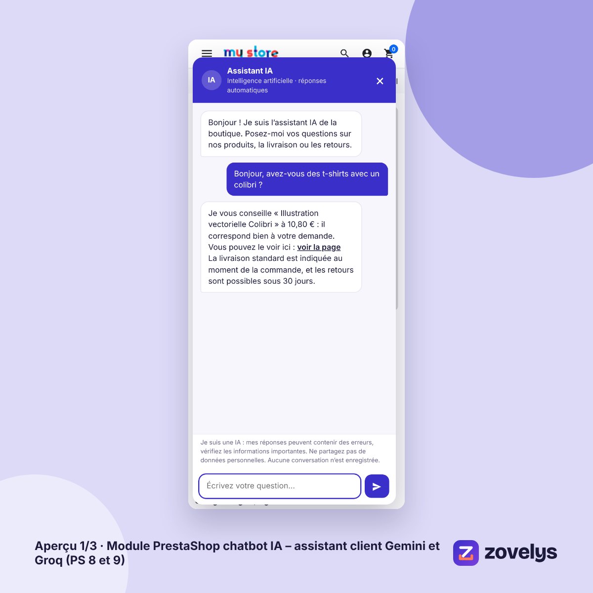 Module PrestaShop chatbot IA – assistant client Gemini et Groq (PS 8 et 9) – aperçu 1