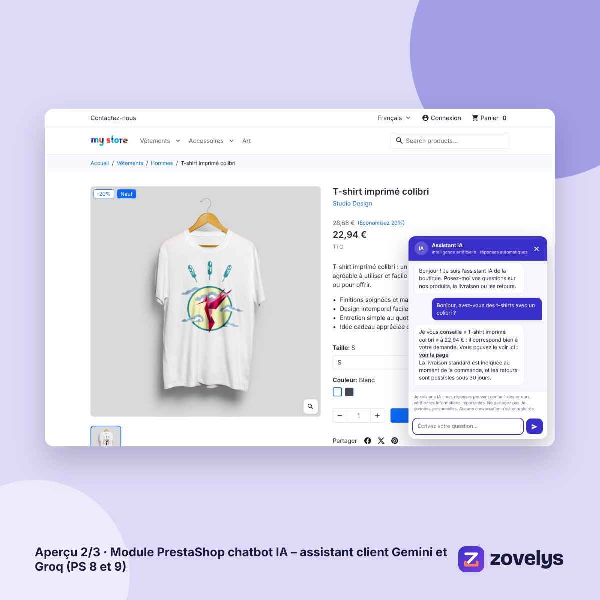 Module PrestaShop chatbot IA – assistant client Gemini et Groq (PS 8 et 9) – aperçu 2