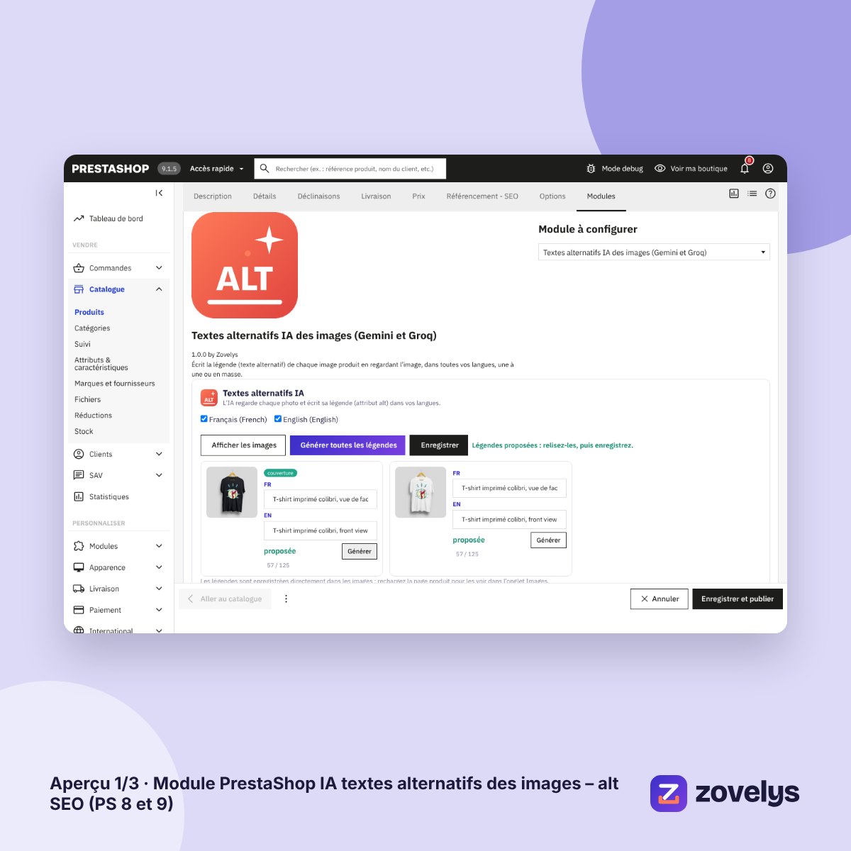 Module PrestaShop IA textes alternatifs des images – alt SEO (PS 8 et 9) – aperçu 1