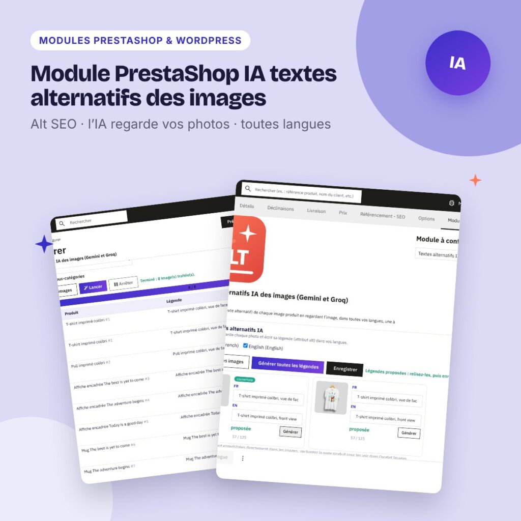 Module PrestaShop IA textes alternatifs des images – alt SEO (PS 8 et 9)