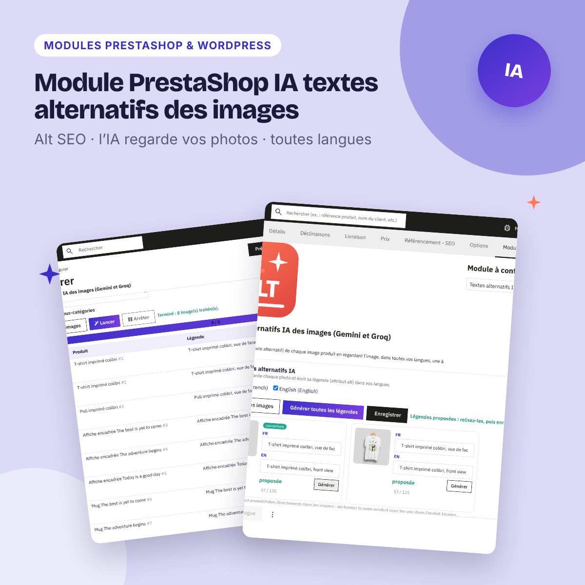 Module PrestaShop IA textes alternatifs des images – alt SEO (PS 8 et 9)