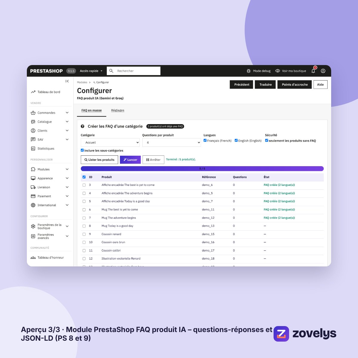 Module PrestaShop FAQ produit IA – questions-réponses et JSON-LD (PS 8 et 9) – aperçu 3