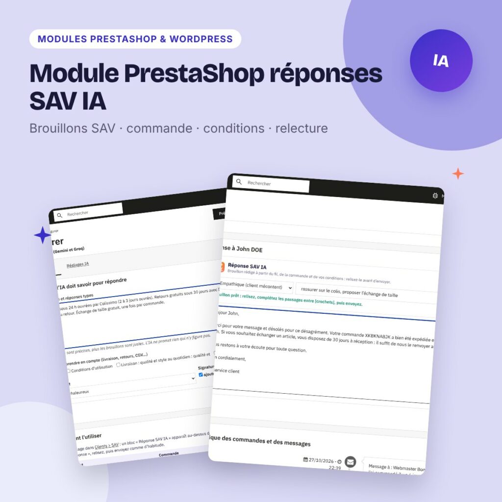 Module PrestaShop réponses SAV IA – service client Gemini et Groq (PS 8 et 9)