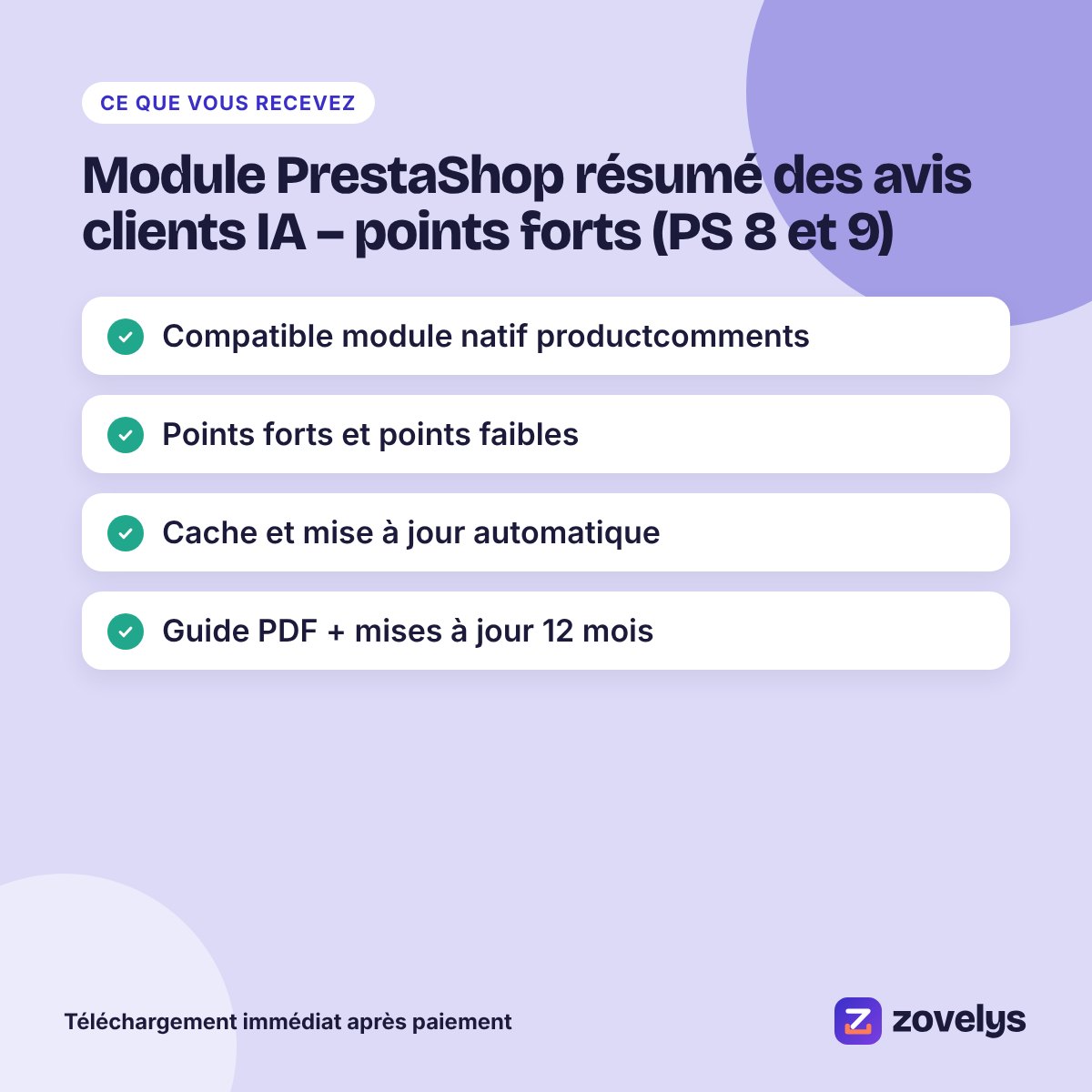 Module PrestaShop résumé des avis clients IA – points forts (PS 8 et 9) – aperçu 4
