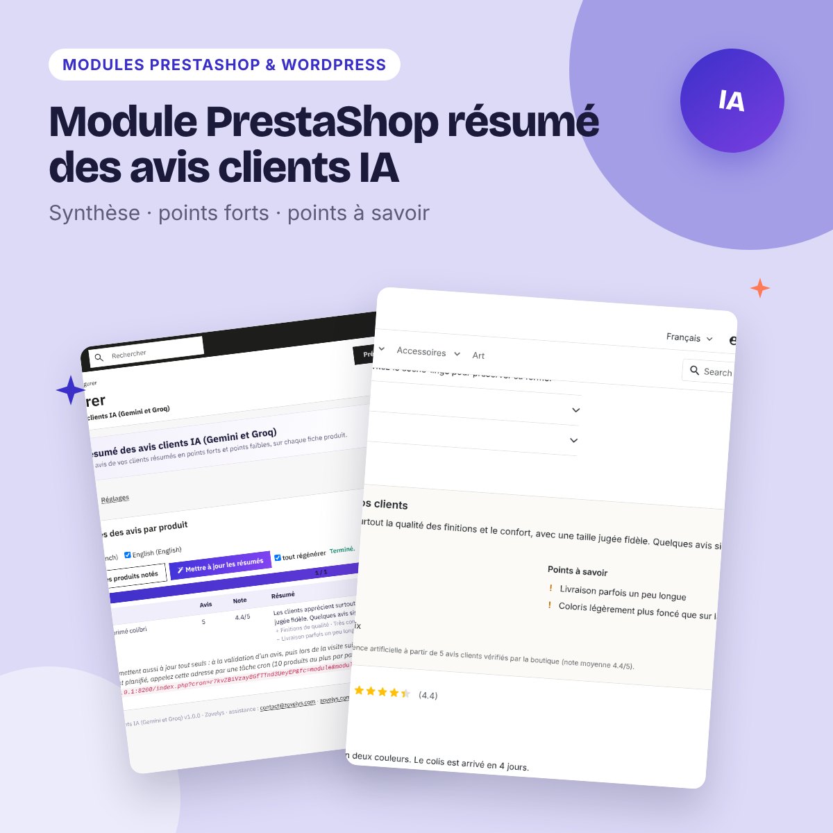 Module PrestaShop résumé des avis clients IA – points forts (PS 8 et 9)