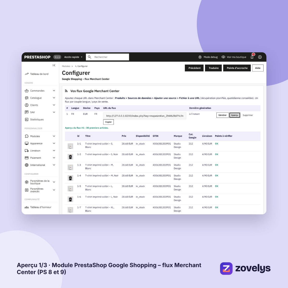 Module PrestaShop Google Shopping – flux Merchant Center (PS 8 et 9) – aperçu 1