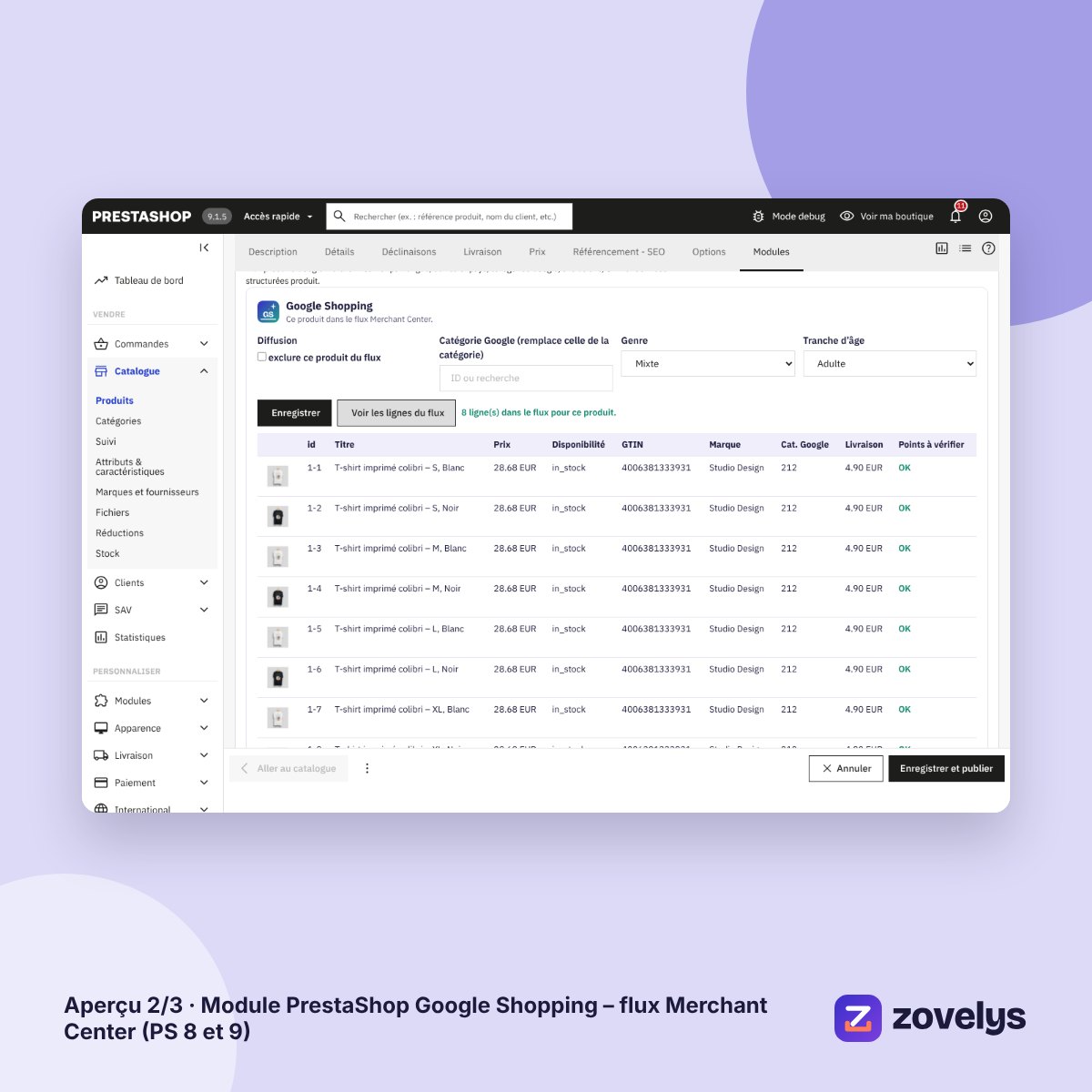Module PrestaShop Google Shopping – flux Merchant Center (PS 8 et 9) – aperçu 2