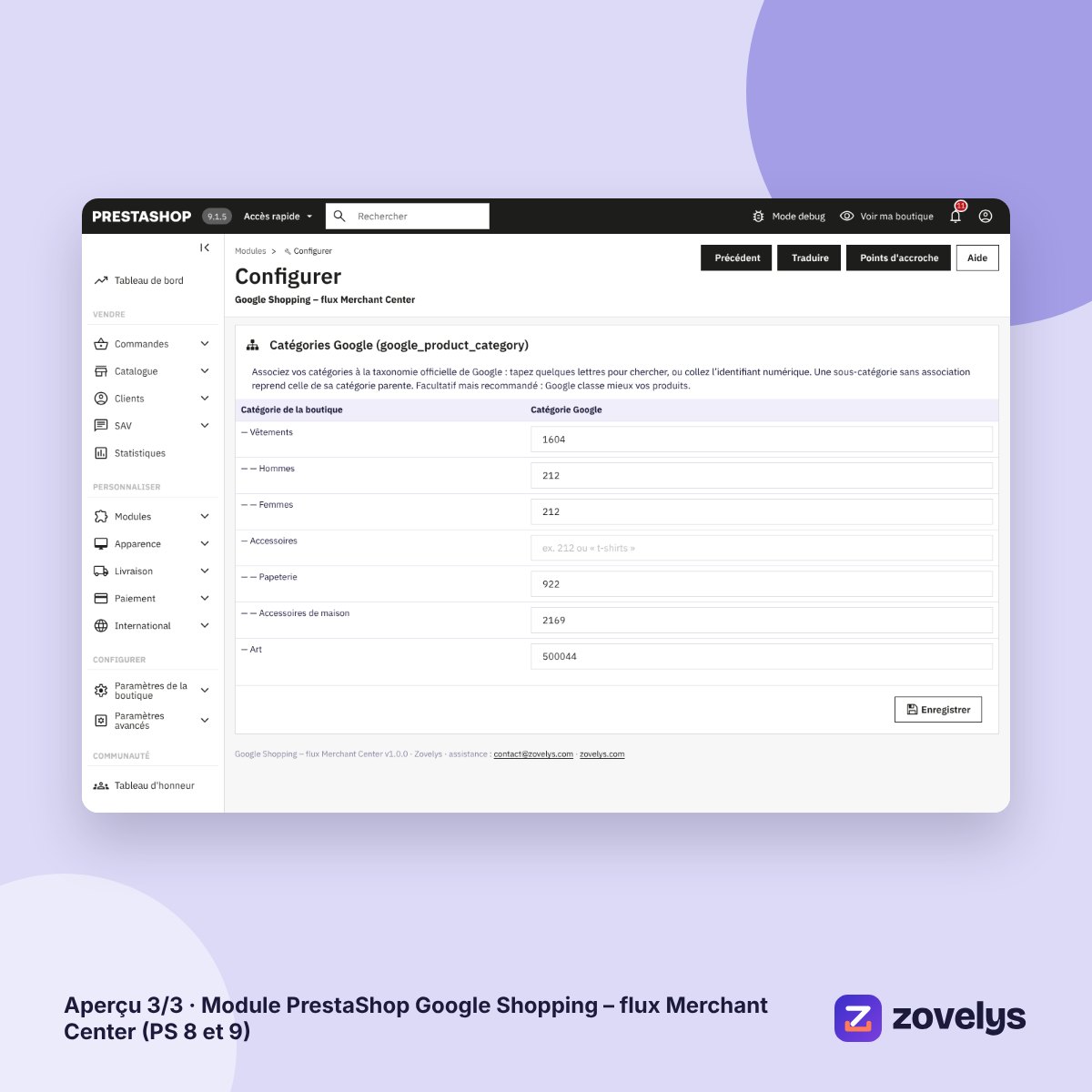 Module PrestaShop Google Shopping – flux Merchant Center (PS 8 et 9) – aperçu 3