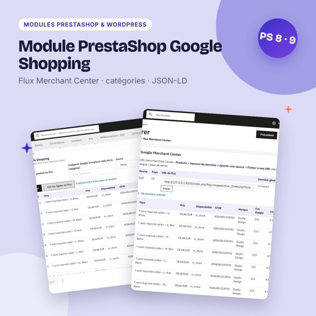 Module PrestaShop Google Shopping – flux Merchant Center (PS 8 et 9)