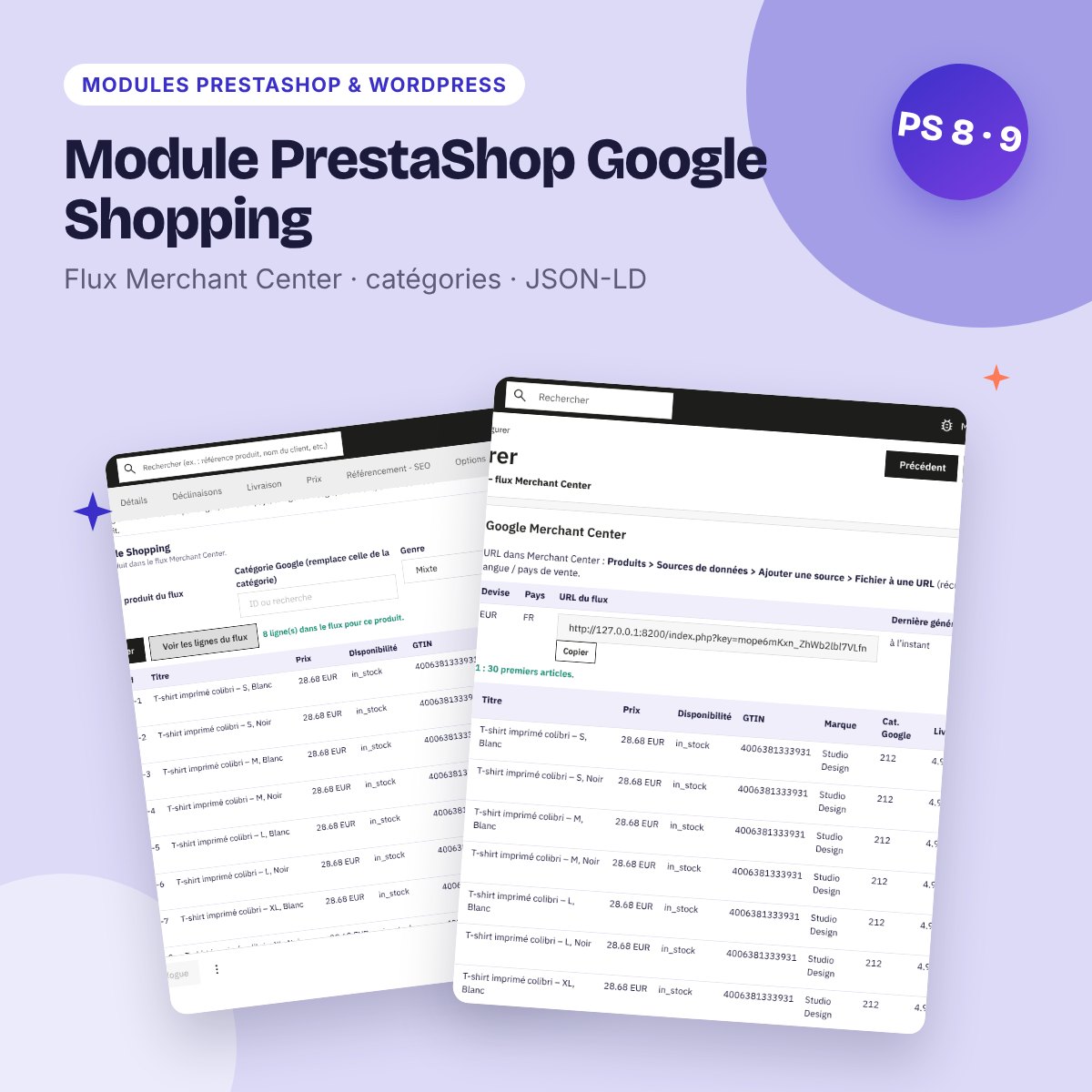 Module PrestaShop Google Shopping – flux Merchant Center (PS 8 et 9)
