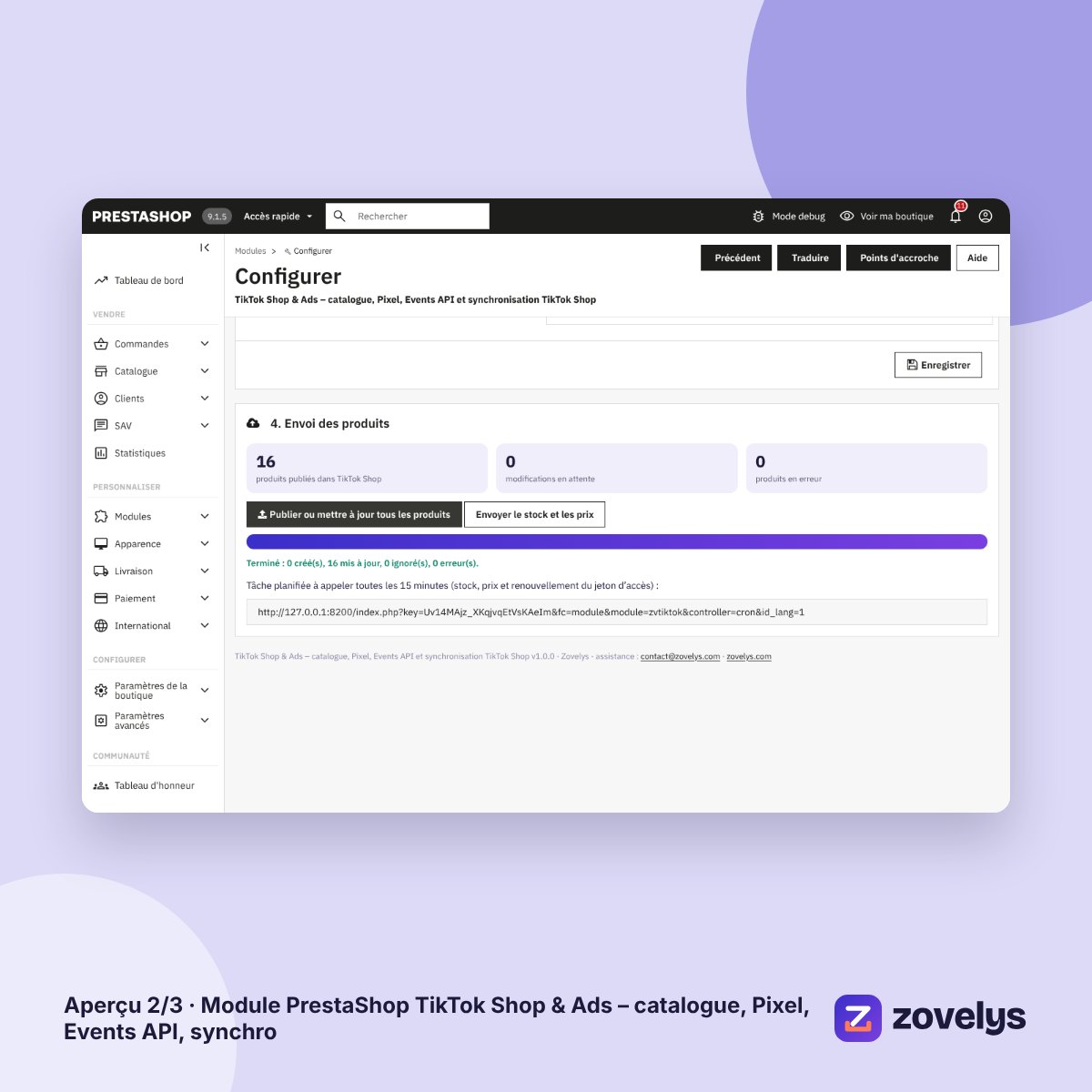 Module PrestaShop TikTok Shop & Ads – catalogue, Pixel, Events API, synchro – aperçu 2