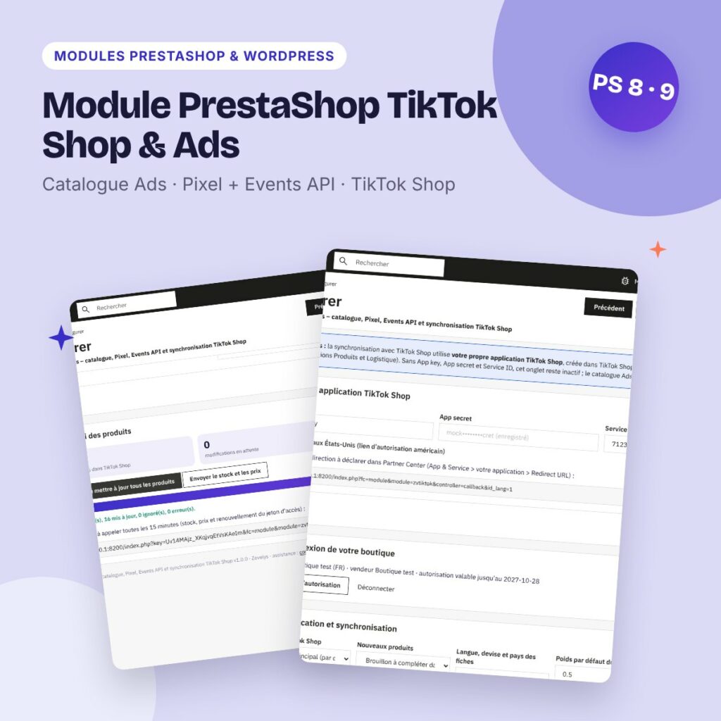 Module PrestaShop TikTok Shop & Ads – catalogue, Pixel, Events API, synchro