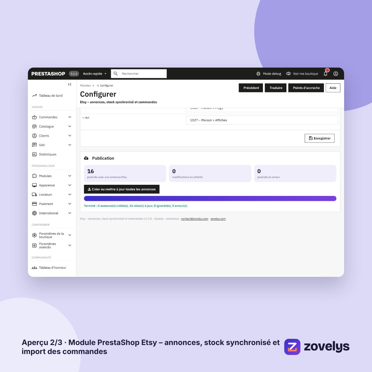 Module PrestaShop Etsy – annonces, stock synchronisé et import des commandes – aperçu 2